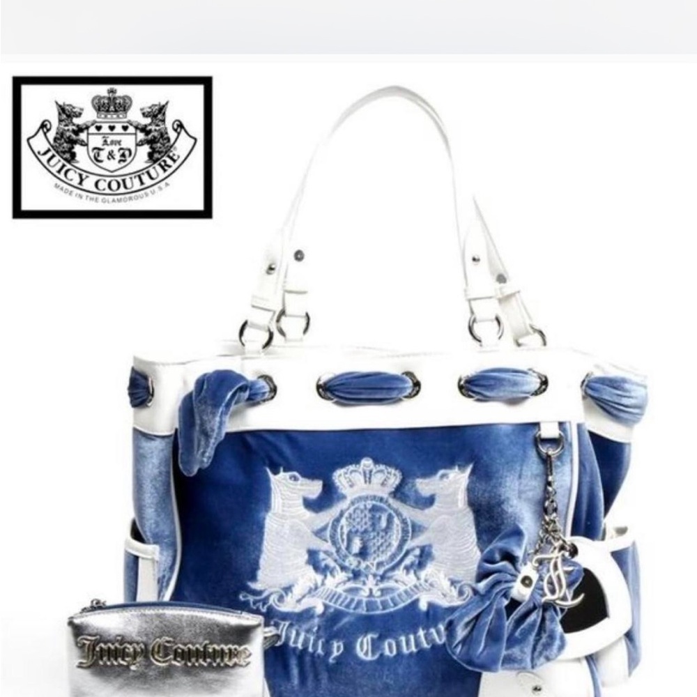 Juicy Couture Blue and White Tote Bag